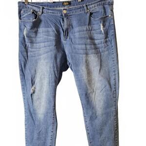 DKNY Women's Embroidered Pocket Blue Denim Jeans